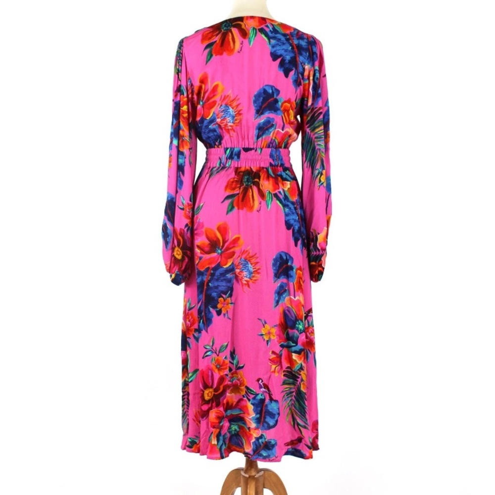 FARM Rio Pink Floral Wrap Sundress with Bishop Sleeves